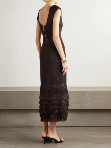 Aje Breeze Fringed Metallic Knitted Midi Dress | Thumbnail 3