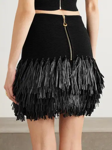 Aje Agave Fringed Raffia-trimmed Ribbed-knit Mini Skirt | Thumbnail 3 Aje Agave Fringed Raffia-trimmed Ribbed-knit Mini Skirt | Thumbnail 3