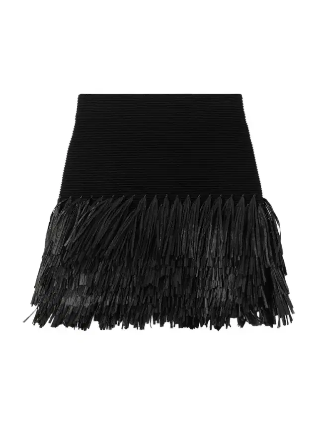 Agave Fringed Raffia-trimmed Ribbed-knit Mini Skirt