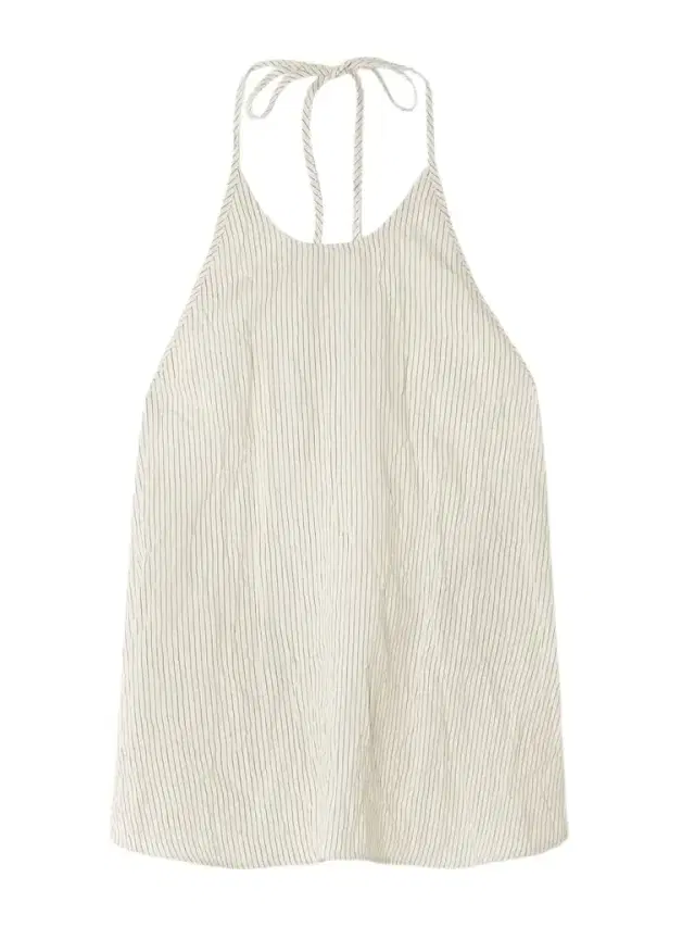 Crinkled Pinstriped Woven Halterneck Tank