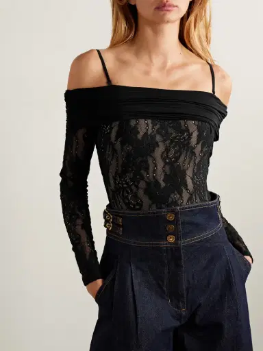 Zimmermann Off-the-shoulder Ruched Jersey And Stretch-lace Bodysuit | Thumbnail 3 Zimmermann Off-the-shoulder Ruched Jersey And Stretch-lace Bodysuit | Thumbnail 3