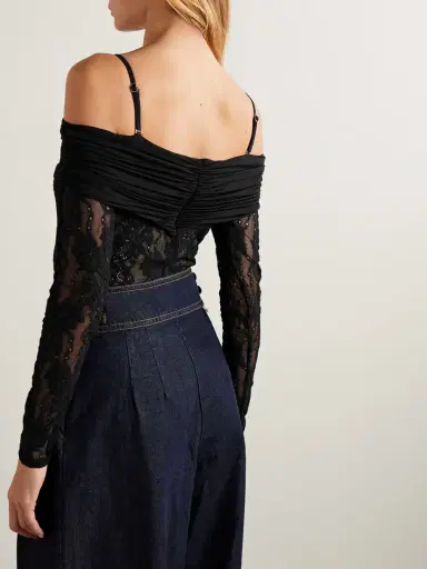 Zimmermann Off-the-shoulder Ruched Jersey And Stretch-lace Bodysuit | Thumbnail 4 Zimmermann Off-the-shoulder Ruched Jersey And Stretch-lace Bodysuit | Thumbnail 4
