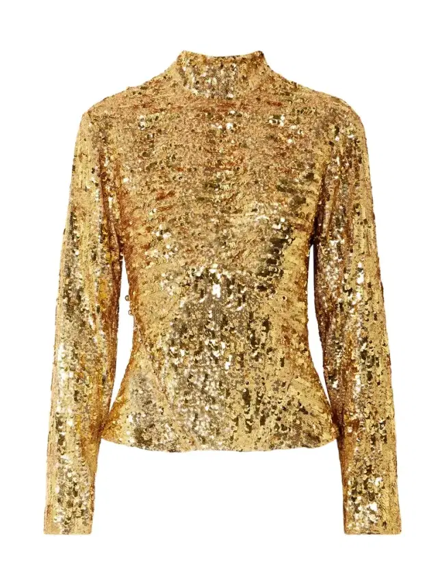 Sequined Crepe De Chine Turtleneck Top