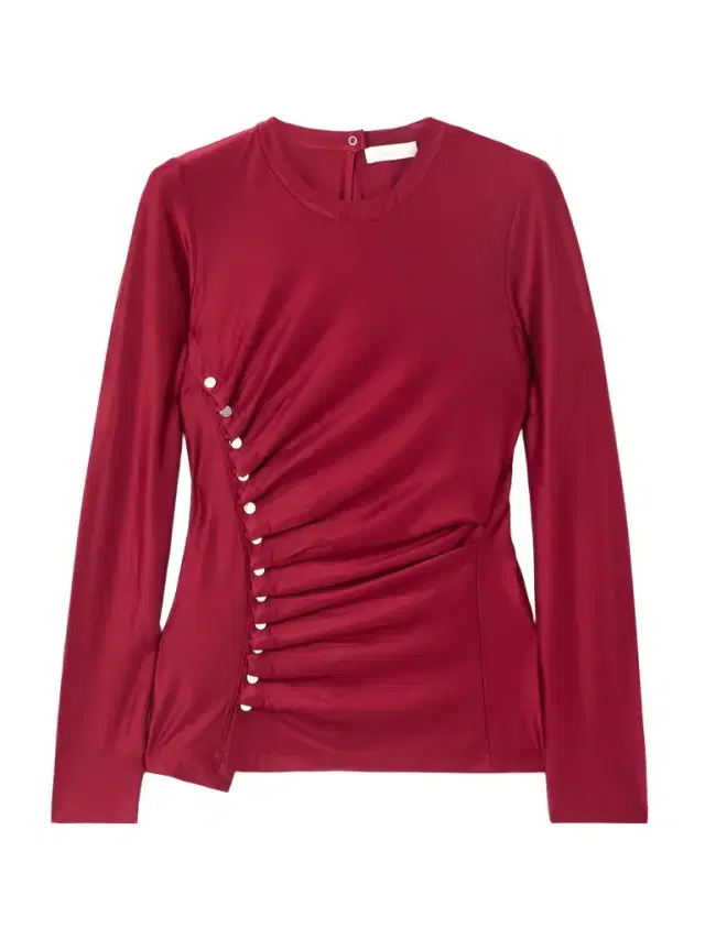 Button-detailed Gathered Jersey Top