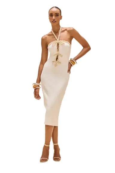 PatBo JADE KNIT EMBROIDERED HALTERNECK MIDI DRESS | Thumbnail 1 PatBo JADE KNIT EMBROIDERED HALTERNECK MIDI DRESS | Thumbnail 1