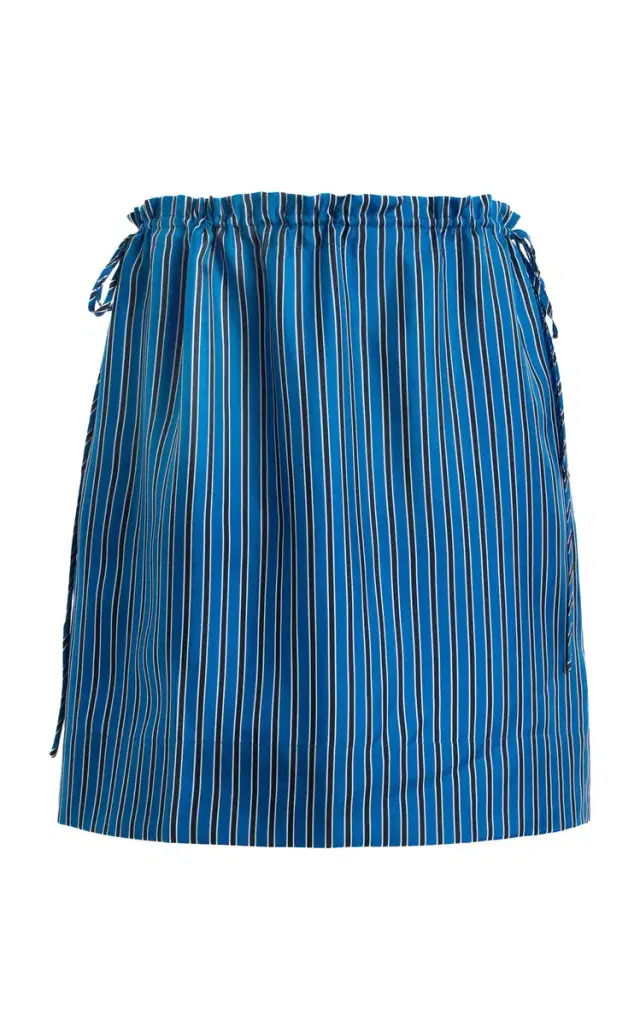 Drawstring Striped Silk Mini Skirt