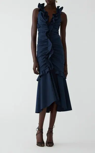 Carolina Herrera Ruffled Cotton Midi Dress | Thumbnail 3