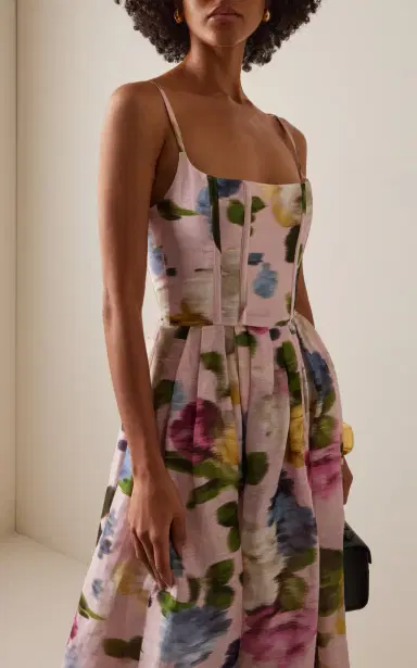 Carolina Herrera Garden Floral Linen-Silk Midi Dress | Thumbnail 3 Carolina Herrera Garden Floral Linen-Silk Midi Dress | Thumbnail 3
