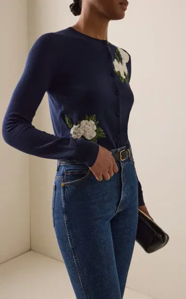 Carolina Herrera Floral-Embroidered Silk-Blend Cardigan | Thumbnail 3