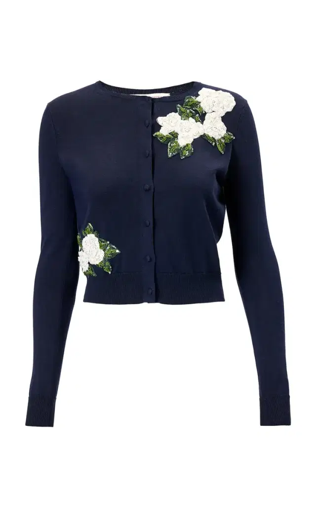 Carolina Herrera Floral-Embroidered Silk-Blend Cardigan