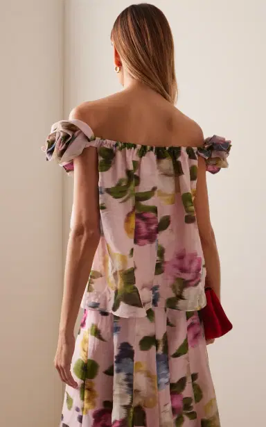 Carolina Herrera Off-the-Shoulder Floral Silk Rosette Top | Thumbnail 4 Carolina Herrera Off-the-Shoulder Floral Silk Rosette Top | Thumbnail 4