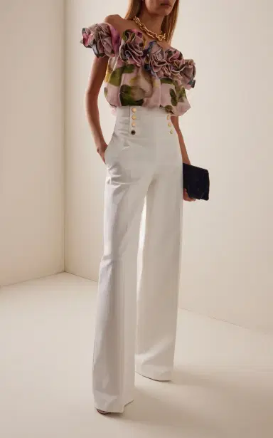 Carolina Herrera High-Rise Cotton Sateen Wide-Leg Pants | Thumbnail 2 Carolina Herrera High-Rise Cotton Sateen Wide-Leg Pants | Thumbnail 2