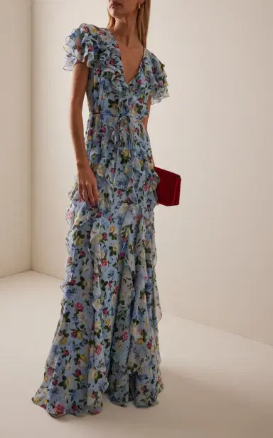 Carolina Herrera Ruffled Garden Floral Silk-Chiffon Gown | Thumbnail 2 Carolina Herrera Ruffled Garden Floral Silk-Chiffon Gown | Thumbnail 2