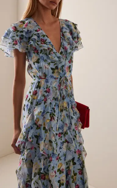 Carolina Herrera Ruffled Garden Floral Silk-Chiffon Gown | Thumbnail 3 Carolina Herrera Ruffled Garden Floral Silk-Chiffon Gown | Thumbnail 3