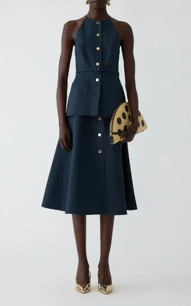 Carolina Herrera Button-Front Cotton Sateen Midi Skirt | Thumbnail 3 Carolina Herrera Button-Front Cotton Sateen Midi Skirt | Thumbnail 3
