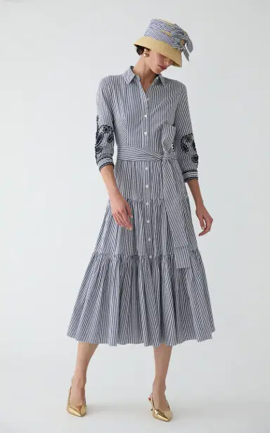 Carolina Herrera Embroidered Striped Cotton Shirt Dress | Thumbnail 2