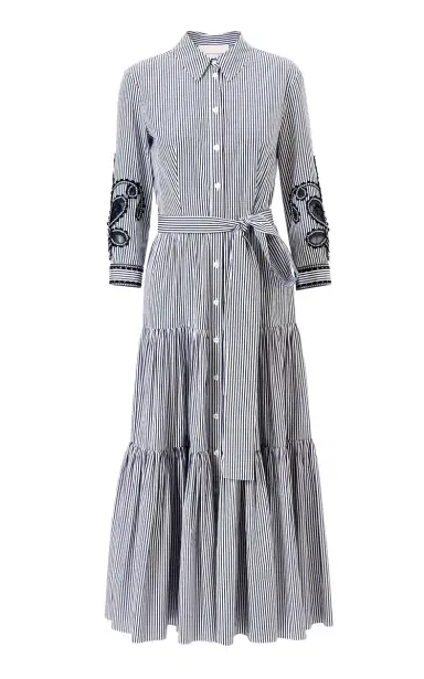 Carolina Herrera Embroidered Striped Cotton Shirt Dress | Thumbnail 1