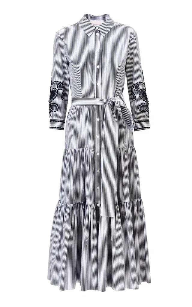Embroidered Striped Cotton Shirt Dress