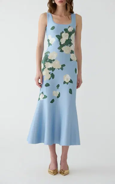 Carolina Herrera Scoop-Neck Silk-Jacquard Knit Midi Dress | Thumbnail 2