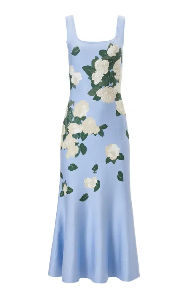 Scoop-Neck Silk-Jacquard Knit Midi Dress