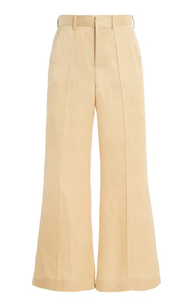 Paneled and Piped Linen-Blend Flared Pants
