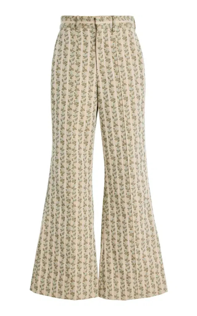 Paneled and Piped Flared Cotton Pants