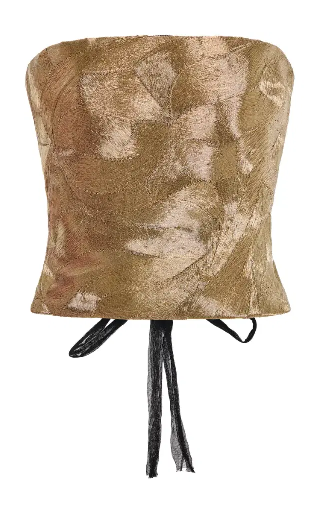 Embroidered Silk-Charmeuse Bustier Top