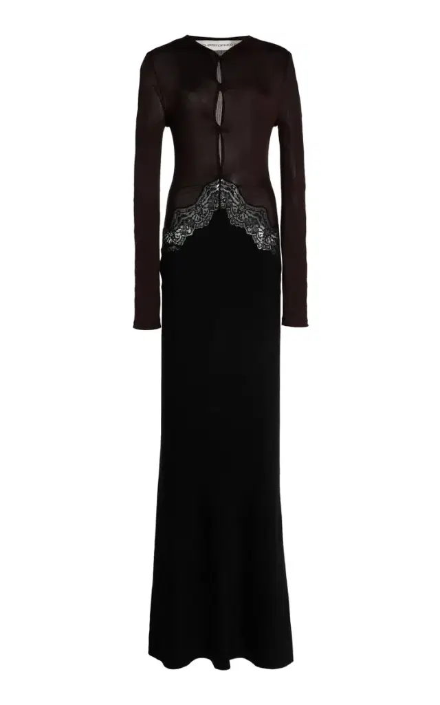 Open Twist Lace-Trimmed Maxi Dress