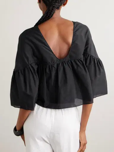 Matteau Gathered Organic Cotton And Silk-blend Blouse | Thumbnail 3