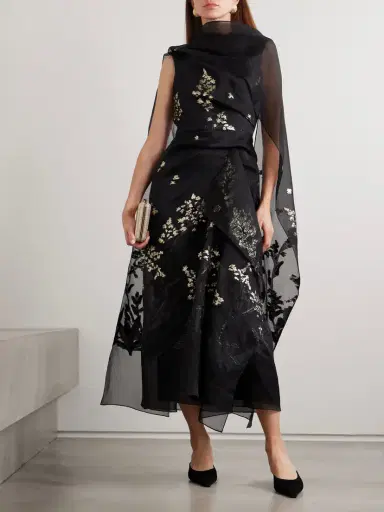 Erdem Layered Metallic Silk-organza And Cloqué Midi Dress | Thumbnail 2 Erdem Layered Metallic Silk-organza And Cloqué Midi Dress | Thumbnail 2