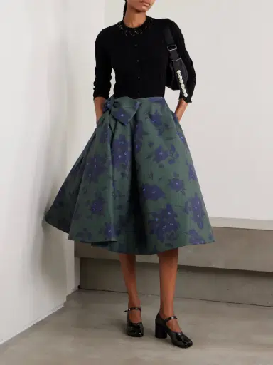 SHUSHU/TONG Asymmetric Bow-embellished Floral-print Cotton Midi Skirt | Thumbnail 2 SHUSHU/TONG Asymmetric Bow-embellished Floral-print Cotton Midi Skirt | Thumbnail 2