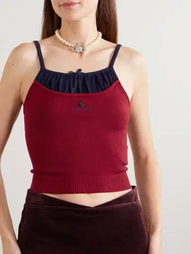 SHUSHU/TONG Cropped Embellished Embroidered Silk And Cashmere-blend Camisole | Thumbnail 3