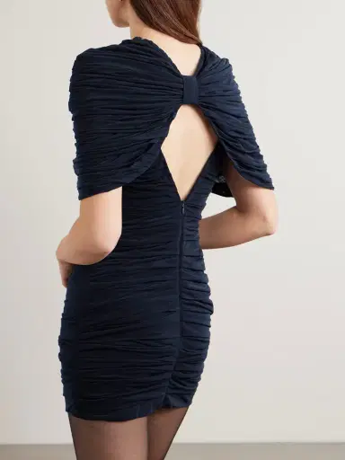 SHUSHU/TONG Bow-embellished Velvet-trimmed Gathered Jersey Mini Dress | Thumbnail 3