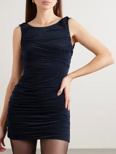SHUSHU/TONG Bow-embellished Velvet-trimmed Gathered Jersey Mini Dress | Thumbnail 5