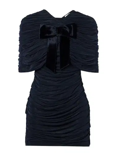 SHUSHU/TONG Bow-embellished Velvet-trimmed Gathered Jersey Mini Dress | Thumbnail 1