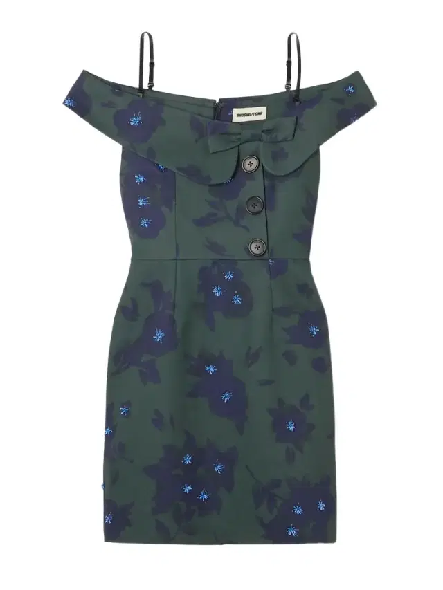Asymmetric Off-the-shoulder Embellished Floral-print Cotton Mini Dress