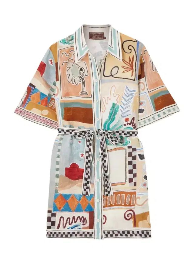 Michelle Belted Printed Linen Mini Dress