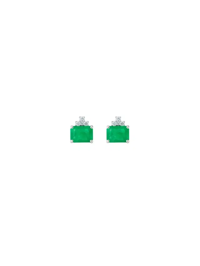 Wish Fine Jewelry 1.64ct Emerald Diamond 18K Gold Stud Earrings