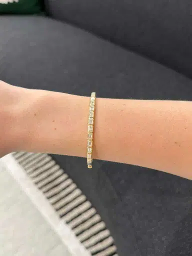 Wish Fine Jewelry 3.20ct Diamond 18K Gold Emerald Cut Bezel Bangle Bracelet | Thumbnail 2