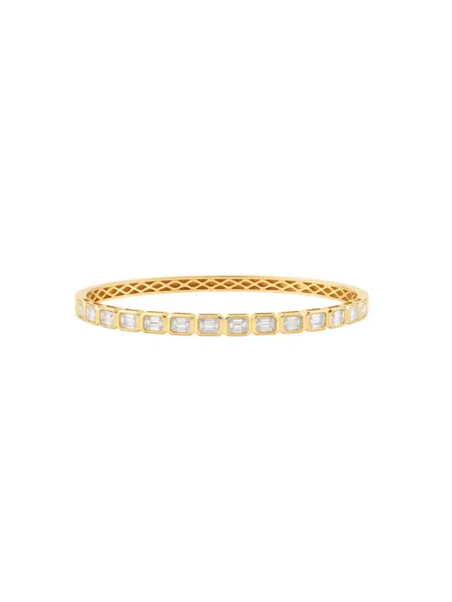 Wish Fine Jewelry 3.20ct Diamond 18K Gold Emerald Cut Bezel Bangle Bracelet