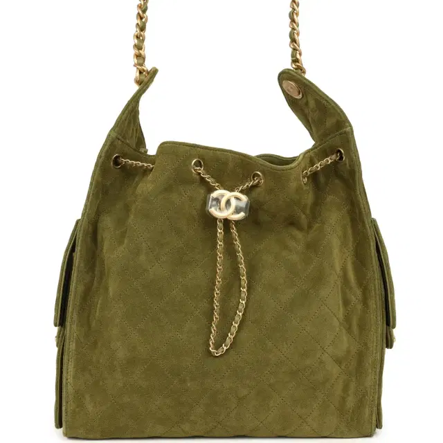 Chanel Medium 25 Hobo Bag Khaki Suede Antique Gold Hardware