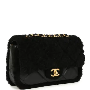 Chanel Chanel Medium Shearling Flap Bag Black Lambskin Brushed Gold Hardware | Thumbnail 2 Chanel Chanel Medium Shearling Flap Bag Black Lambskin Brushed Gold Hardware | Thumbnail 2