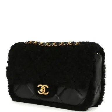 Chanel Chanel Medium Shearling Flap Bag Black Lambskin Brushed Gold Hardware | Thumbnail 5 Chanel Chanel Medium Shearling Flap Bag Black Lambskin Brushed Gold Hardware | Thumbnail 5