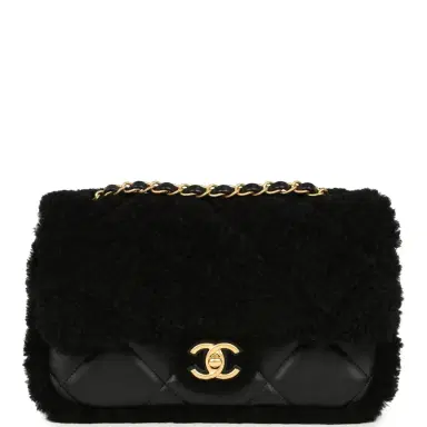 Chanel Chanel Medium Shearling Flap Bag Black Lambskin Brushed Gold Hardware | Thumbnail 1 Chanel Chanel Medium Shearling Flap Bag Black Lambskin Brushed Gold Hardware | Thumbnail 1