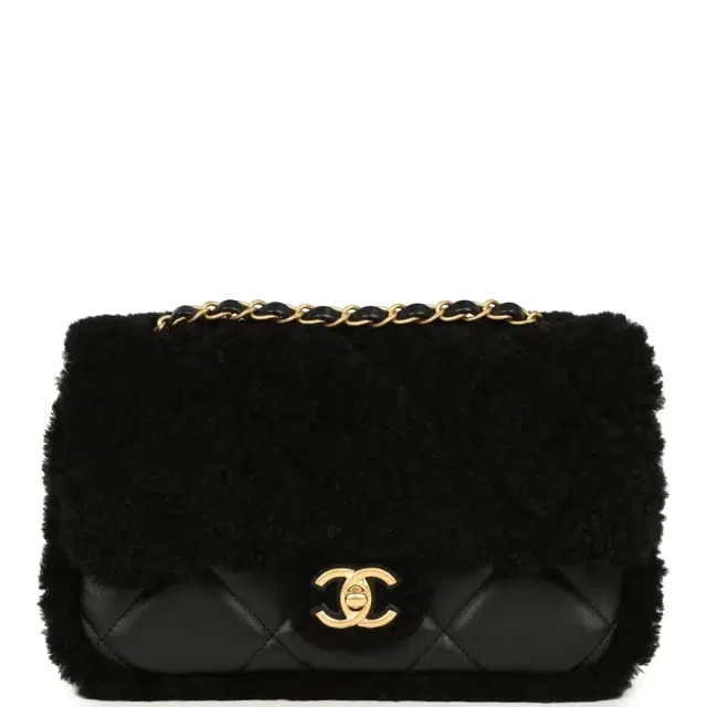 Chanel Chanel Medium Shearling Flap Bag Black Lambskin Brushed Gold Hardware