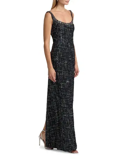 SACHIN BABI Women's Lana Embellished Tweed Column Gown - Obsidian Frost | Thumbnail 4 SACHIN BABI Women's Lana Embellished Tweed Column Gown - Obsidian Frost | Thumbnail 4