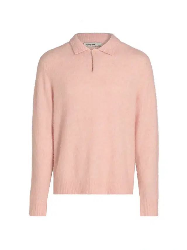 Simkhai Men's Davis Stretch Cashmere-Blend Polo Sweater - Rose
