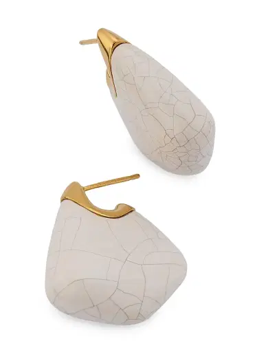 Bottega Veneta Women's Goldtone Sterling Silver & Ceramic Fin Earrings - White | Thumbnail 3 Bottega Veneta Women's Goldtone Sterling Silver & Ceramic Fin Earrings - White | Thumbnail 3