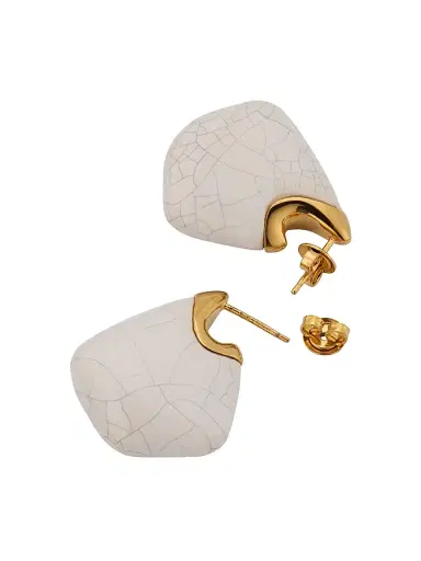 Bottega Veneta Women's Goldtone Sterling Silver & Ceramic Fin Earrings - White | Thumbnail 4 Bottega Veneta Women's Goldtone Sterling Silver & Ceramic Fin Earrings - White | Thumbnail 4