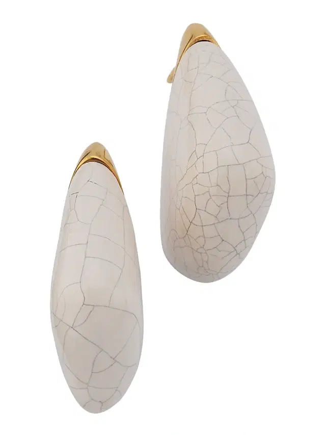 Women's Goldtone Sterling Silver & Ceramic Fin Earrings - White